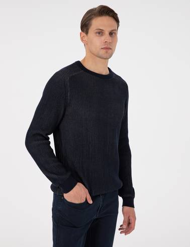 Lacivert Slim Fit Bisiklet Yaka Triko Kazak