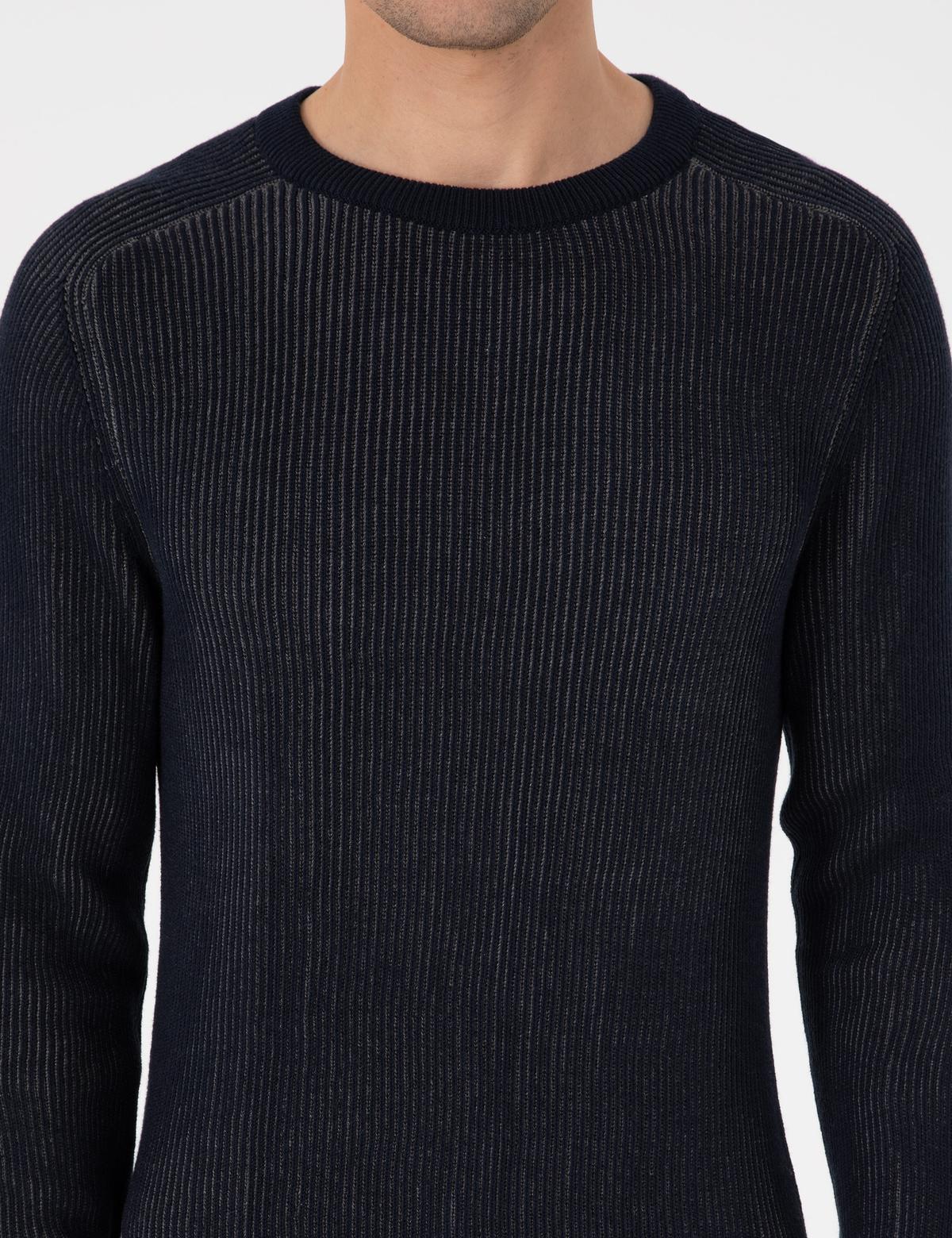 Lacivert Slim Fit Bisiklet Yaka Triko Kazak - 50297117019