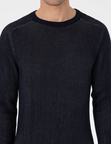 Lacivert Slim Fit Bisiklet Yaka Triko Kazak