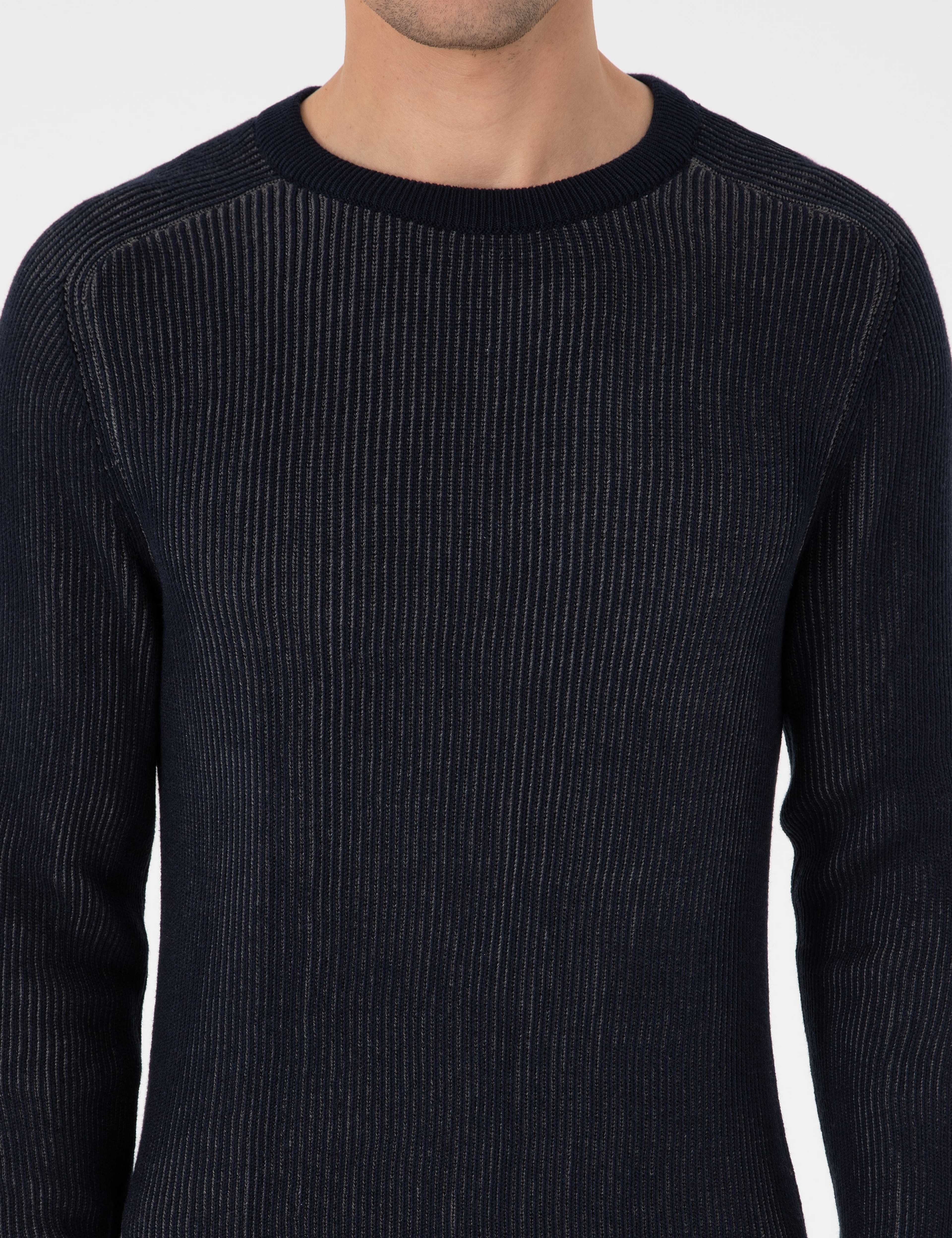 Lacivert Slim Fit Bisiklet Yaka Triko Kazak