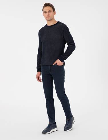 Lacivert Slim Fit Bisiklet Yaka Triko Kazak