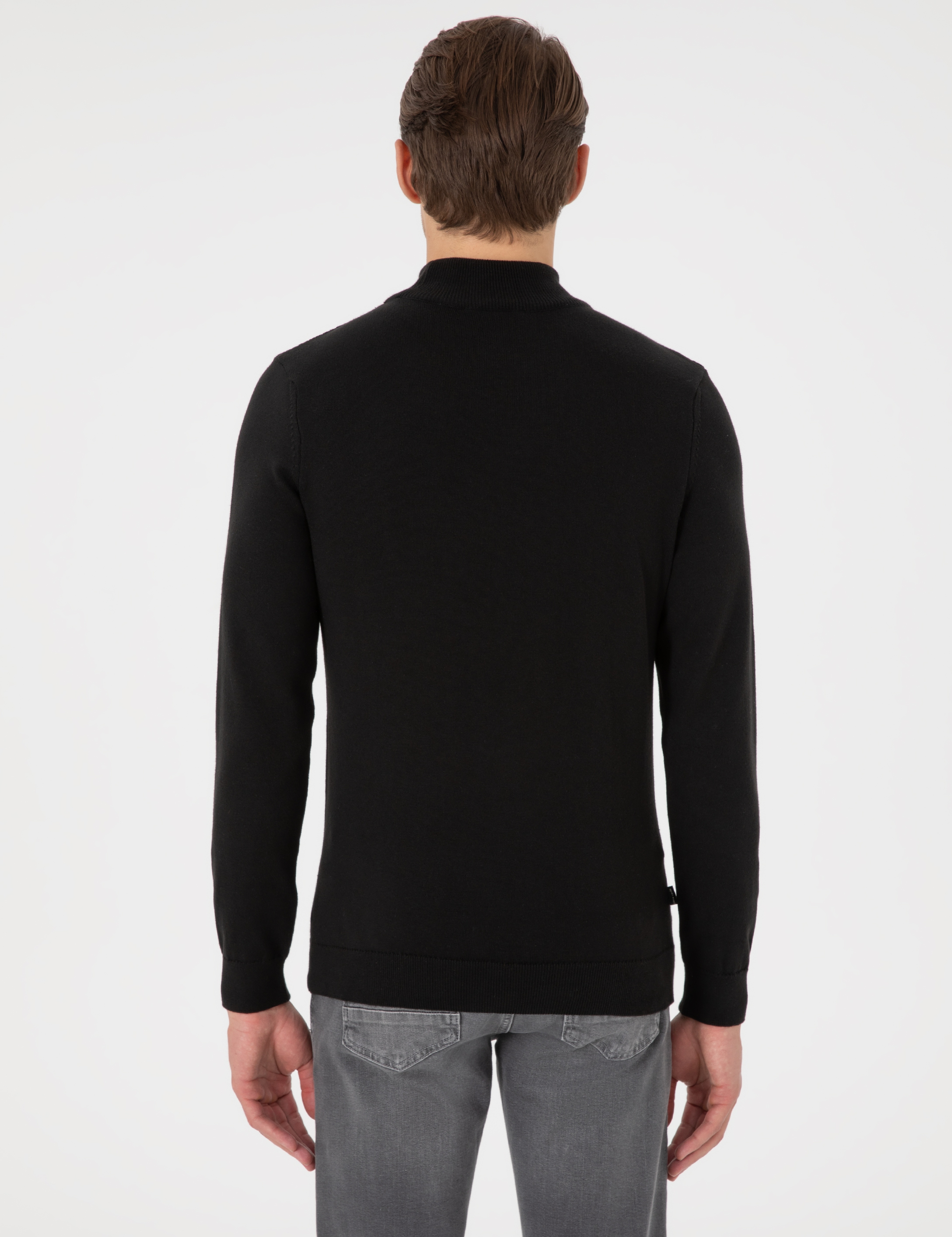Siyah Slim Fit Yarım Balıkçı Yaka Triko Kazak - Image 5