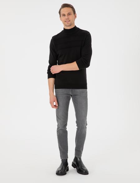 Siyah Slim Fit Yarım Balıkçı Yaka Triko Kazak - 50300625001