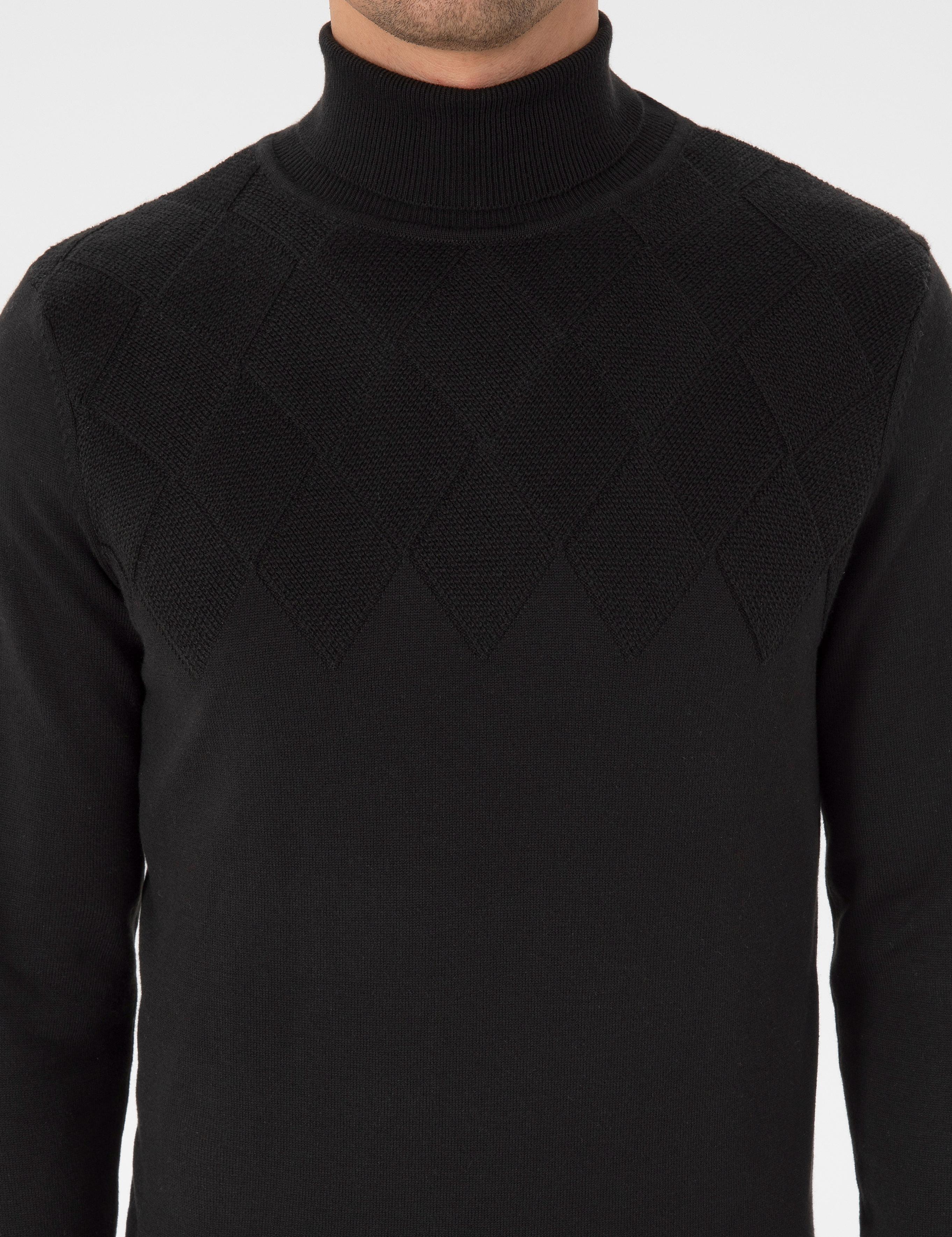 Siyah Slim Fit  Balıkçı Yaka Triko Kazak