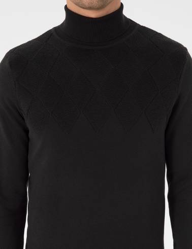 Siyah Slim Fit  Balıkçı Yaka Triko Kazak