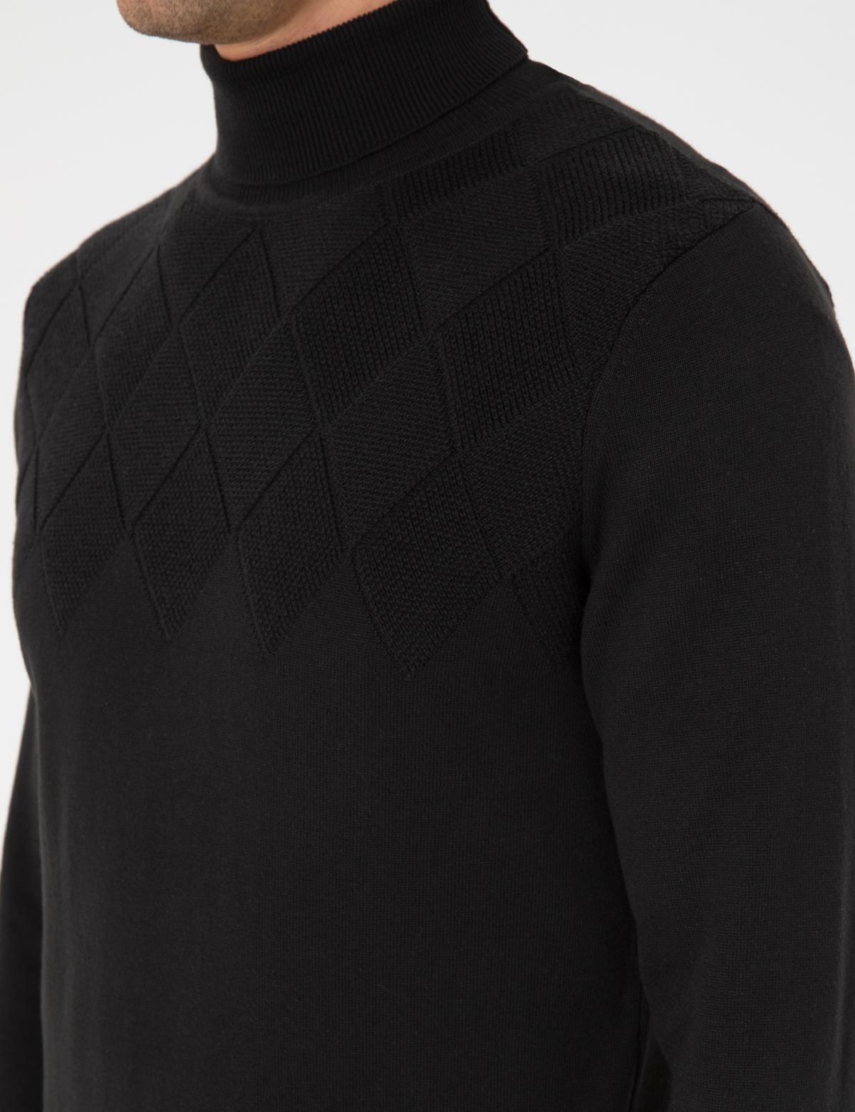 Siyah Slim Fit  Balıkçı Yaka Triko Kazak - 50300507008