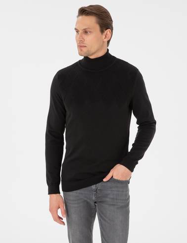 Siyah Slim Fit  Balıkçı Yaka Triko Kazak
