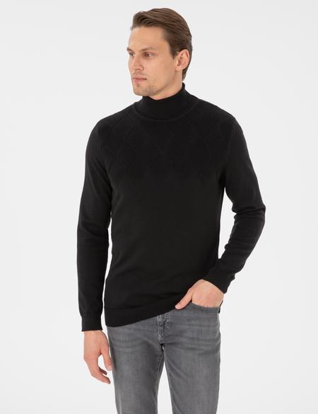 Siyah Slim Fit  Balıkçı Yaka Triko Kazak - 50300507008