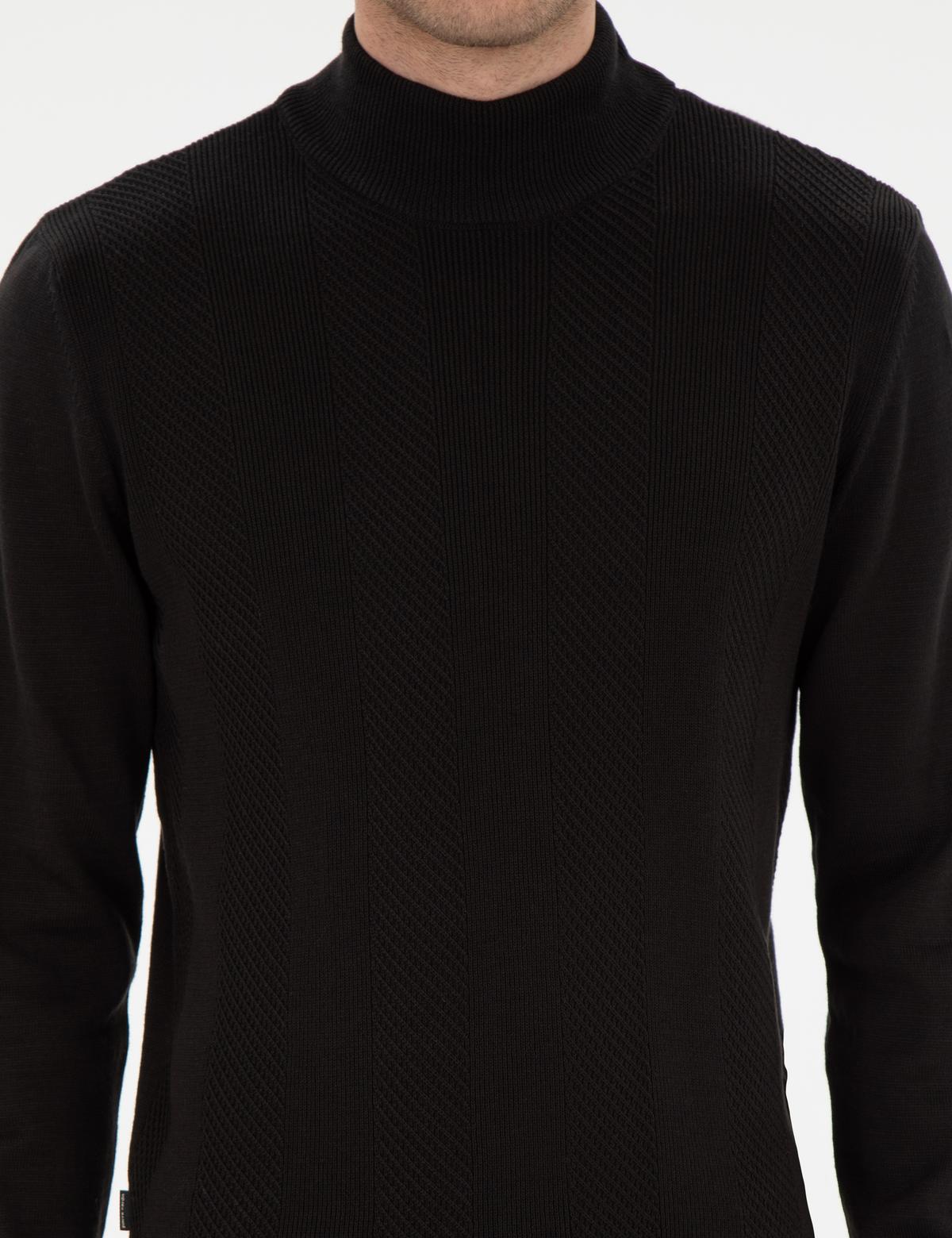 Siyah Slim Fit Yarım Balıkçı Triko Kazak - 50300498023