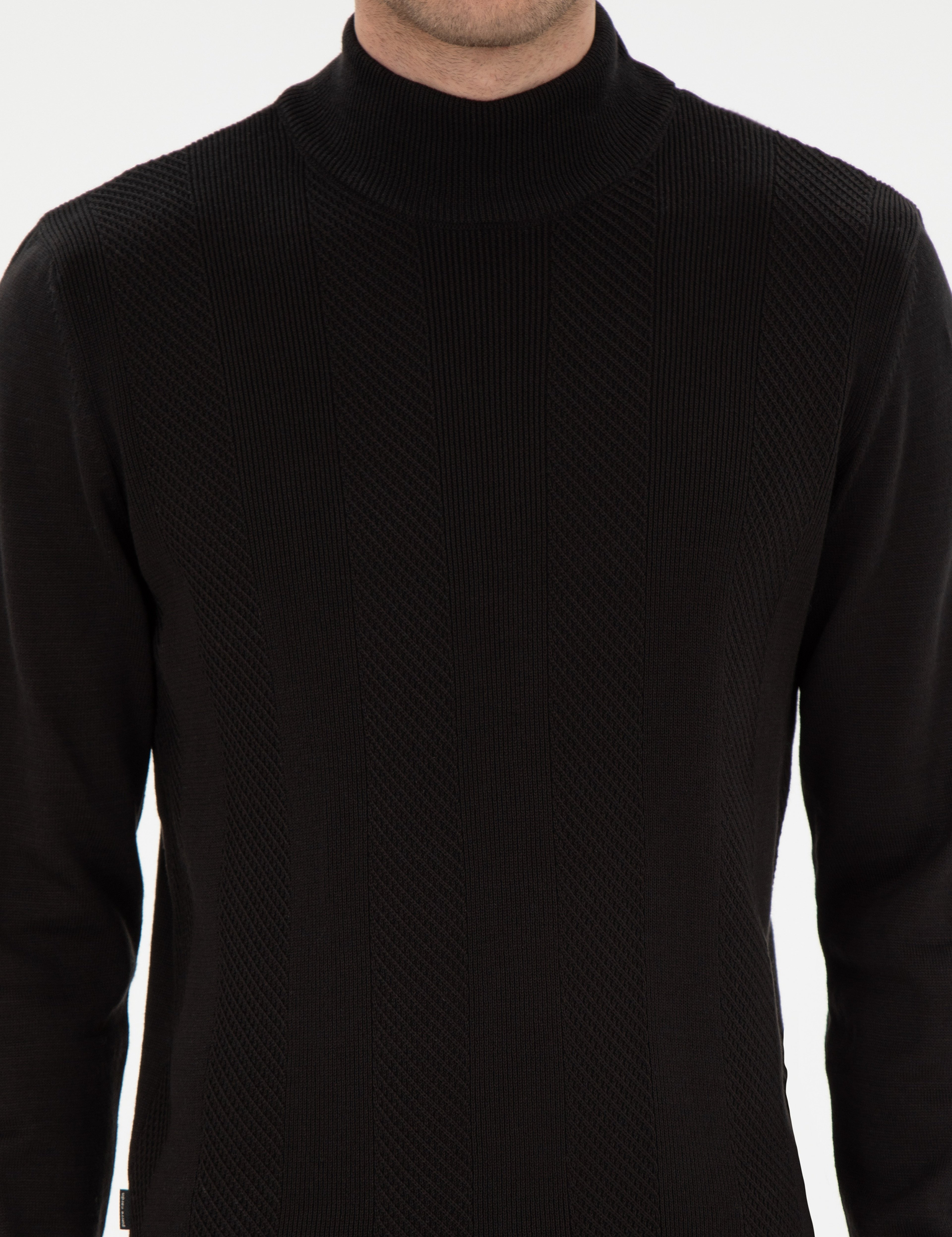Siyah Slim Fit Yarım Balıkçı Triko Kazak - Image 6