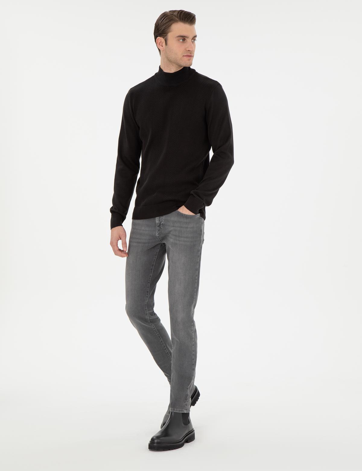 Siyah Slim Fit Yarım Balıkçı Triko Kazak - 50300498023