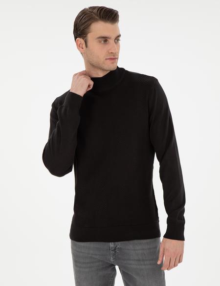 Siyah Slim Fit Yarım Balıkçı Triko Kazak - 50300498023