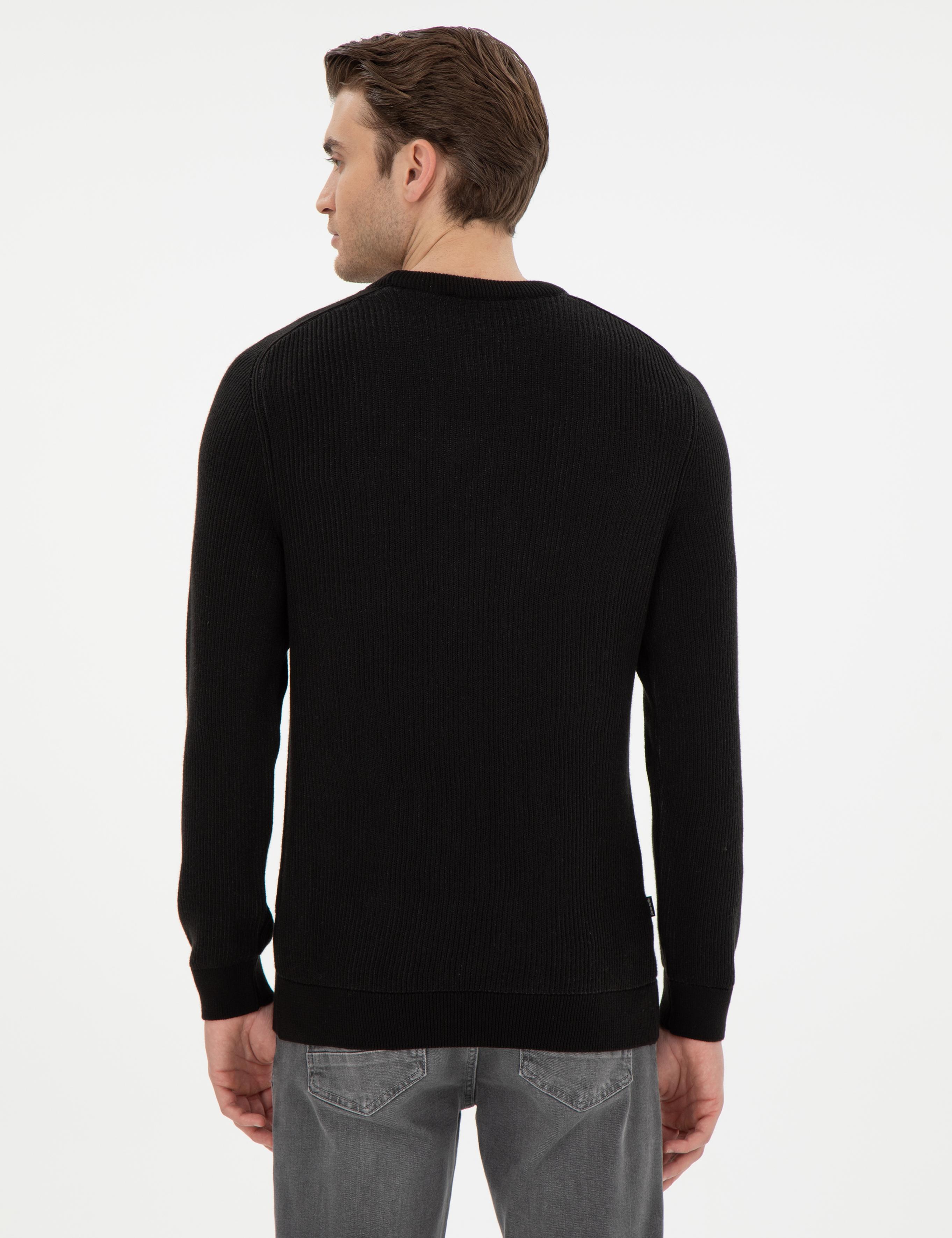 Siyah Slim Fit Bisiklet Yaka Triko Kazak