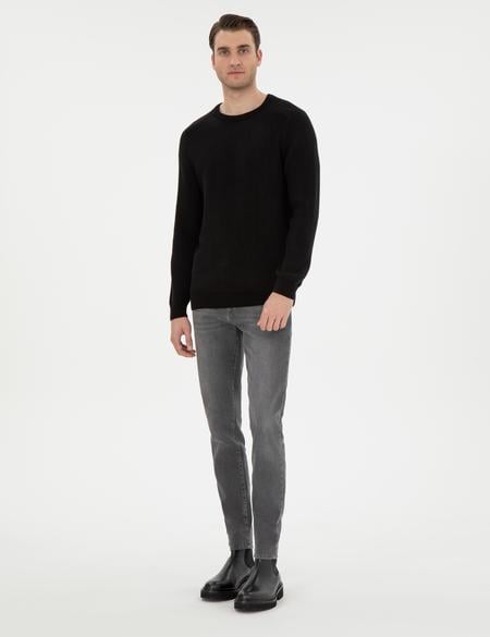 Siyah Slim Fit Bisiklet Yaka Triko Kazak - 50297117001