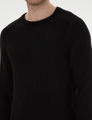Siyah Slim Fit Bisiklet Yaka Triko Kazak