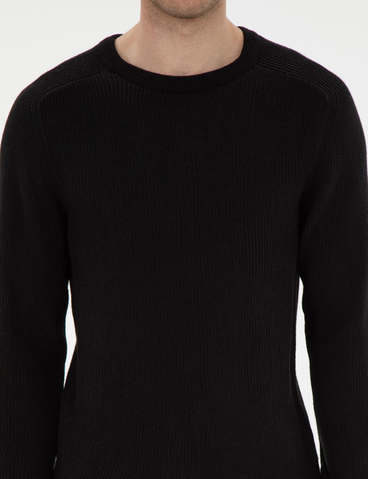 Siyah Slim Fit Bisiklet Yaka Triko Kazak - 50297117001