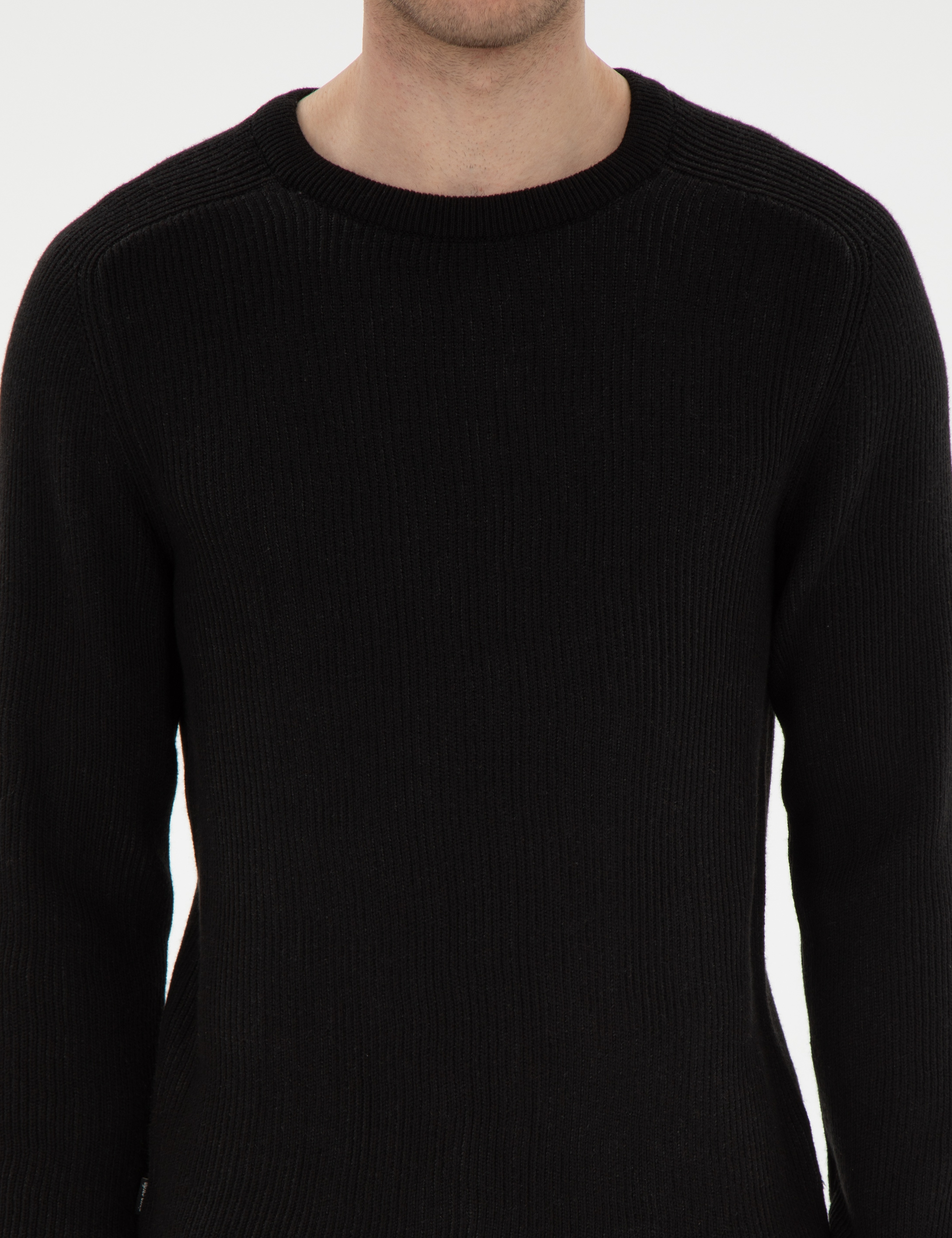 Siyah Slim Fit Bisiklet Yaka Triko Kazak - Image 6