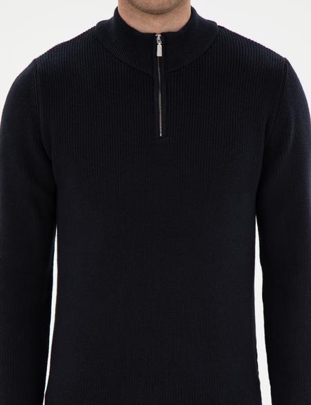 Lacivert Slim Fit Fermuarlı Dik Yaka Triko Kazak - 50297123016