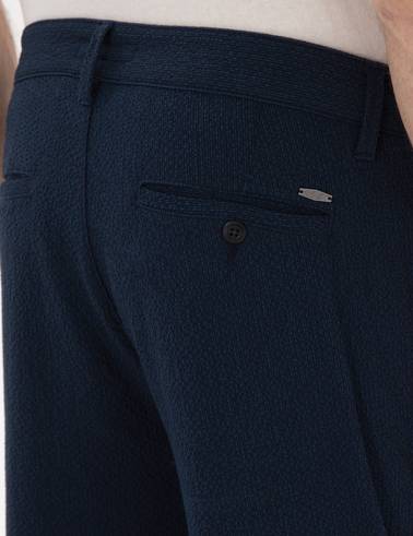 Lacivert Slim Fit Gofre Yazlık Kanvas Pantolon