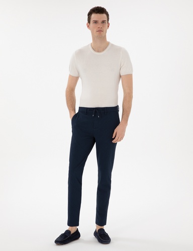 Lacivert Slim Fit Gofre Yazlık Kanvas Pantolon