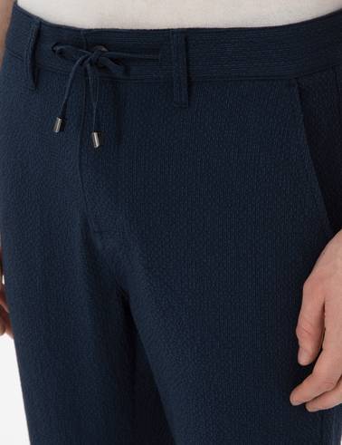 Lacivert Slim Fit Gofre Yazlık Kanvas Pantolon