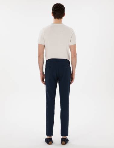 Lacivert Slim Fit Gofre Yazlık Kanvas Pantolon