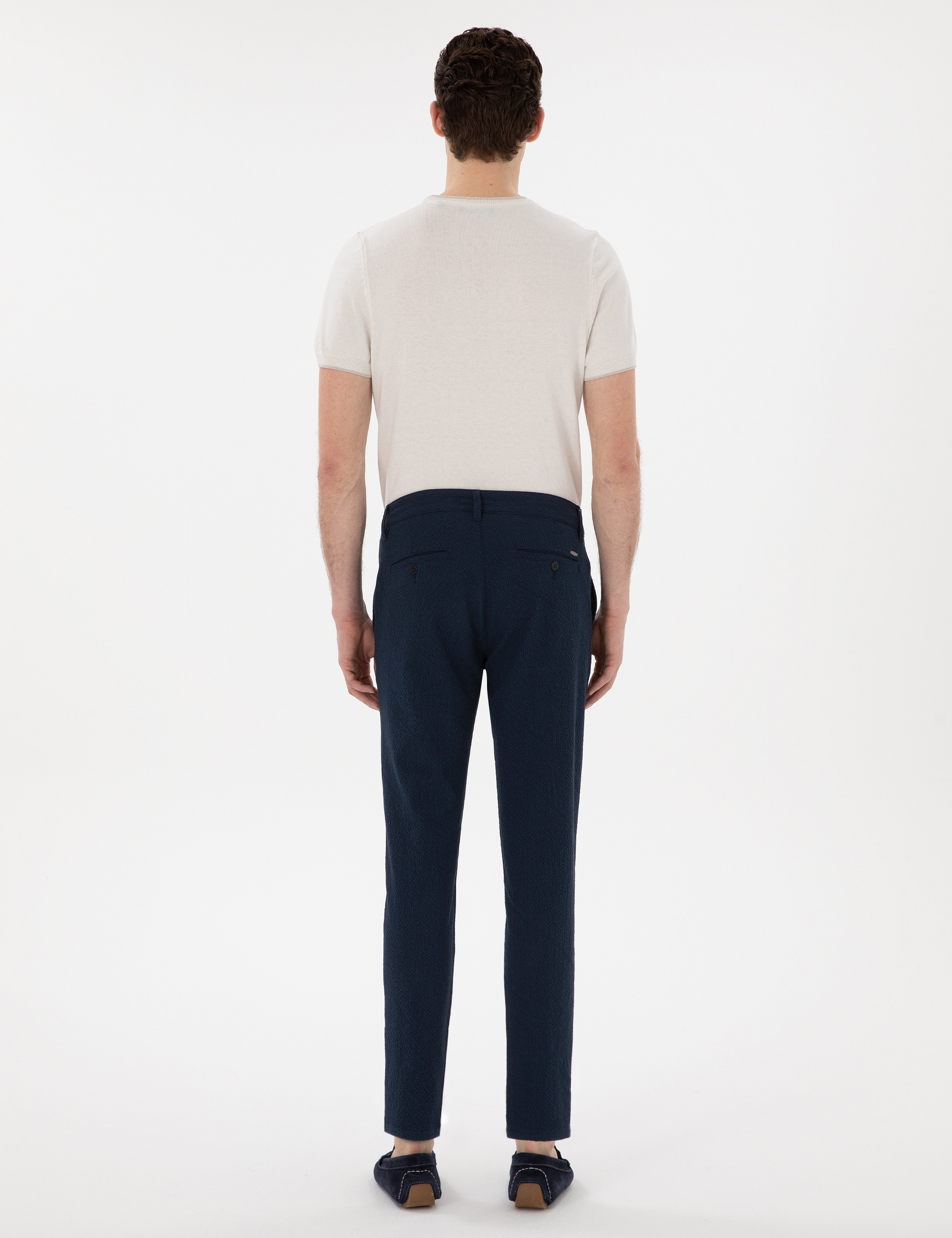 Lacivert Slim Fit Gofre Yazlık Kanvas Pantolon