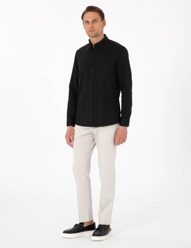 Siyah Oxford Slim Fit Kolay Ütülenebilir Gömlek