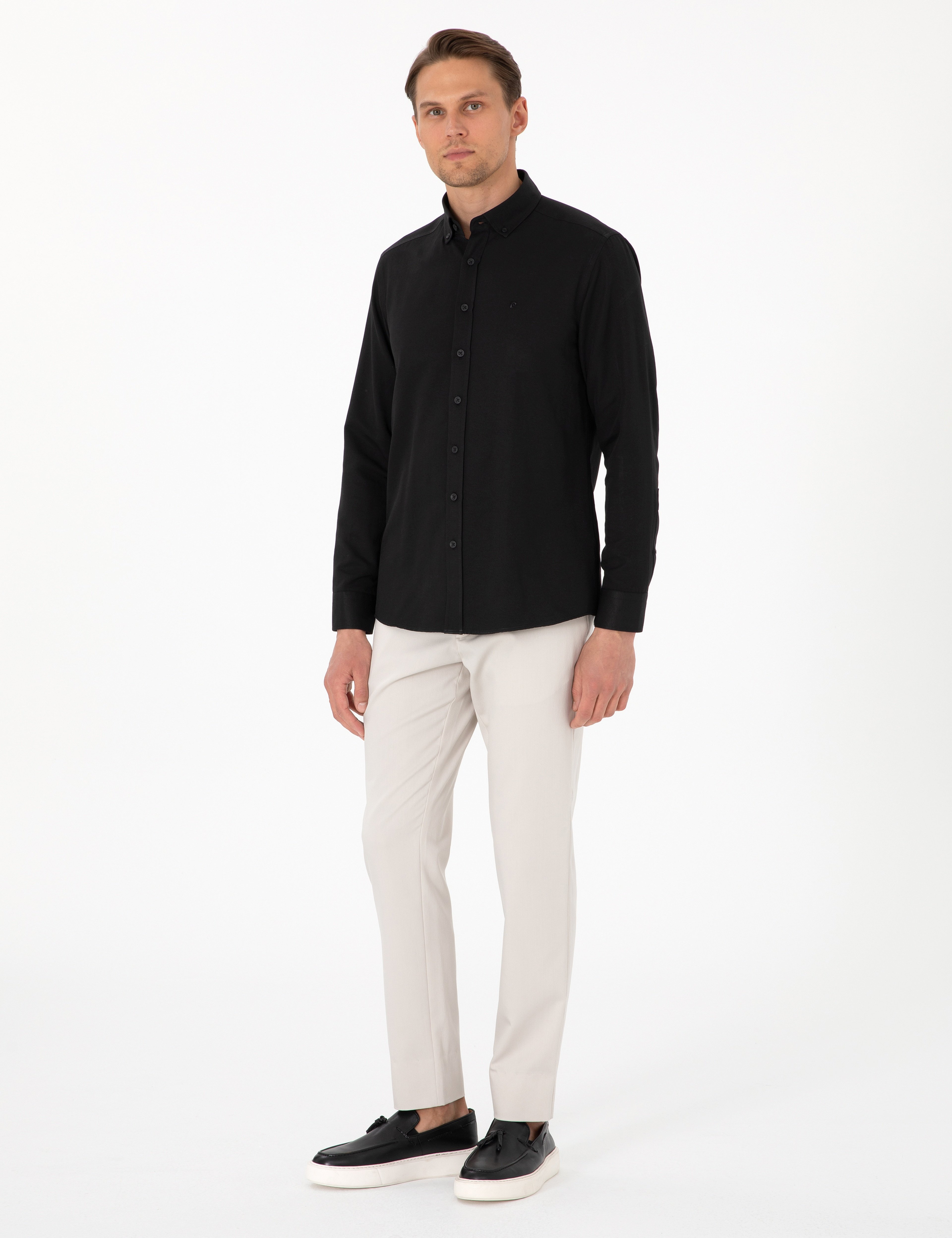 Siyah Oxford Slim Fit Kolay Ütülenebilir Gömlek