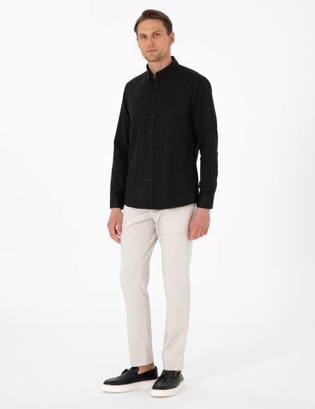 Siyah Oxford Slim Fit Kolay Ütülenebilir Gömlek - 50306996052