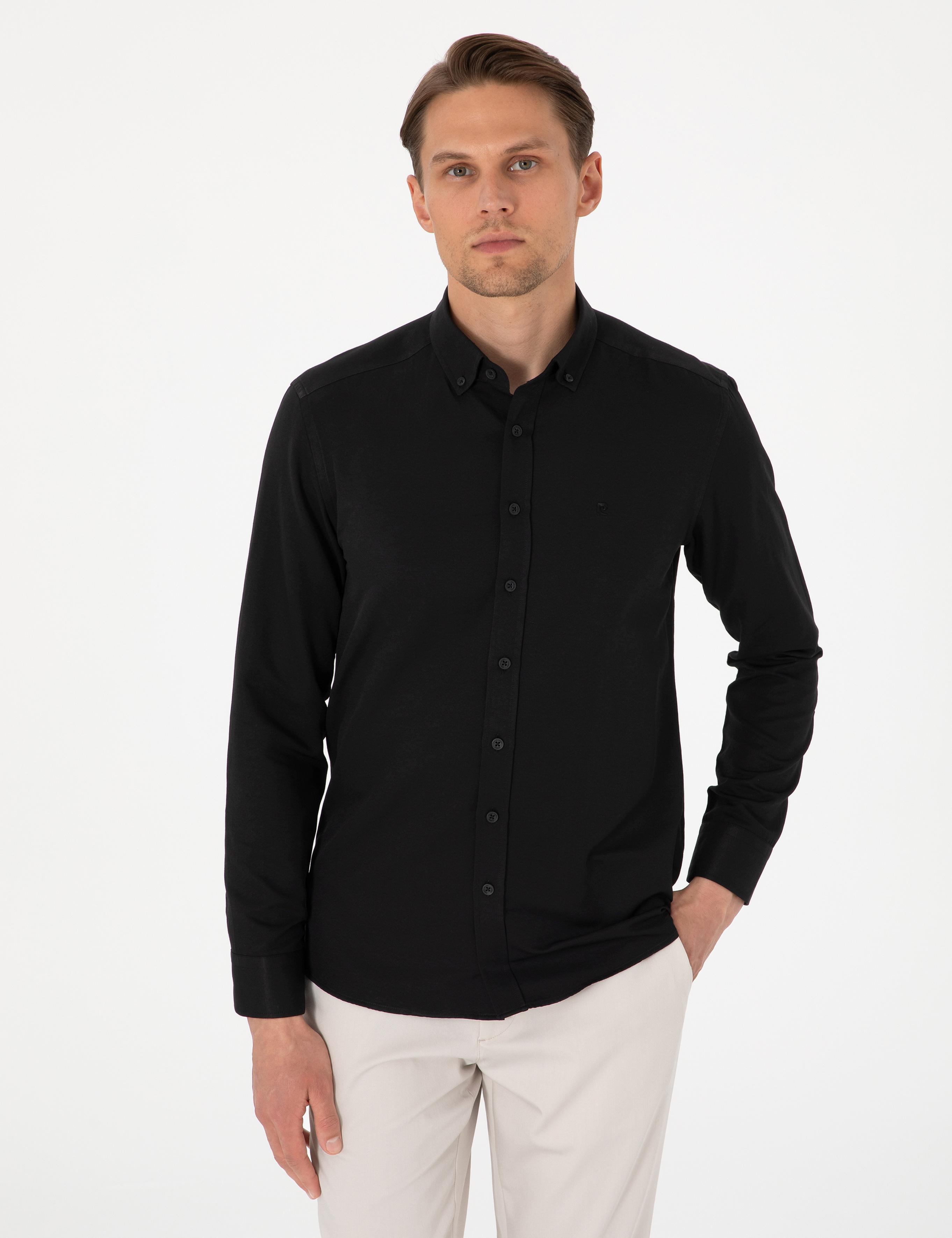 Siyah Oxford Slim Fit Kolay Ütülenebilir Gömlek