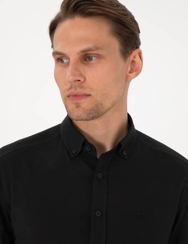 Siyah Oxford Slim Fit Kolay Ütülenebilir Gömlek