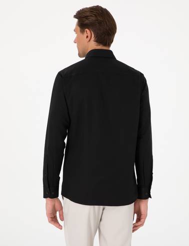 Siyah Oxford Slim Fit Kolay Ütülenebilir Gömlek