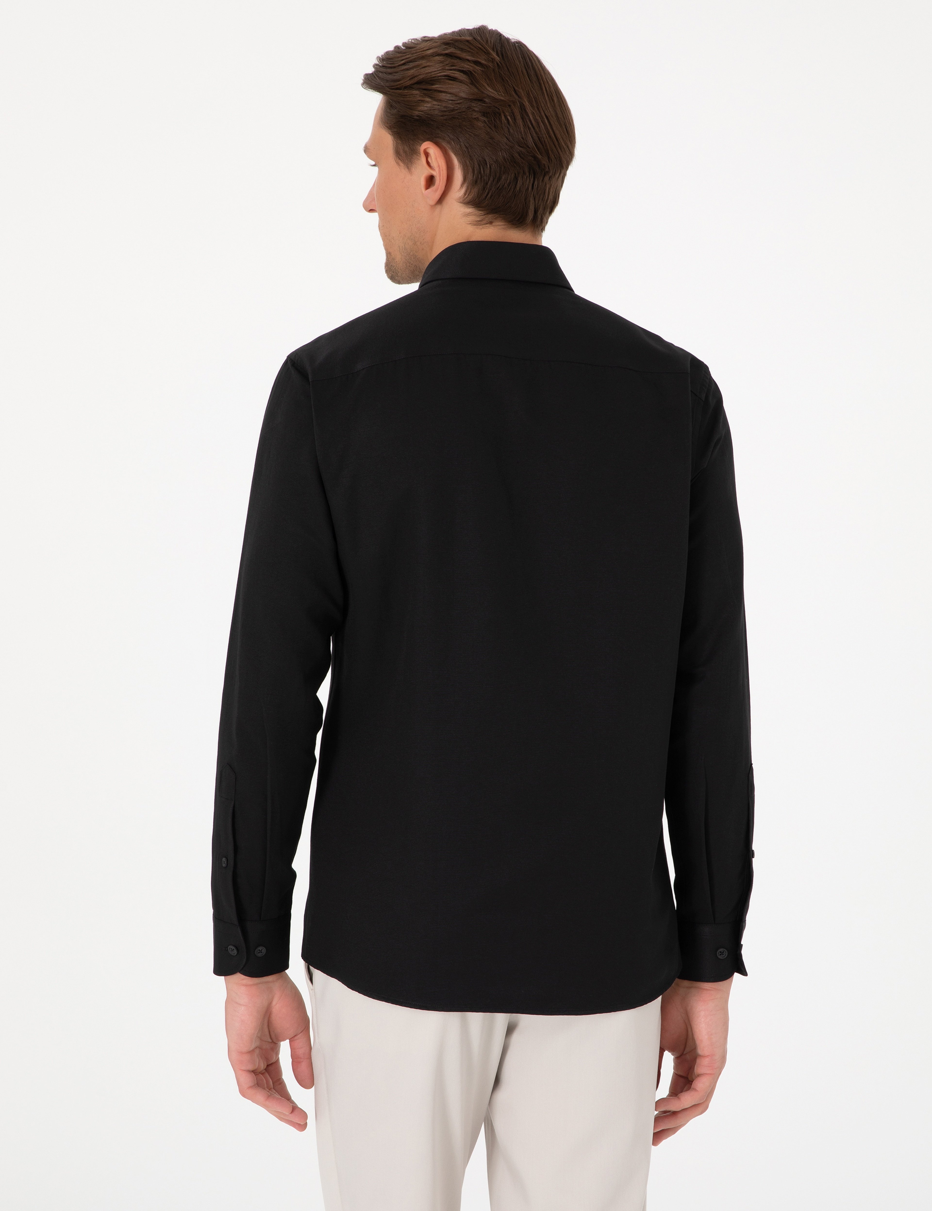 Siyah Oxford Slim Fit Kolay Ütülenebilir Gömlek - Image 5