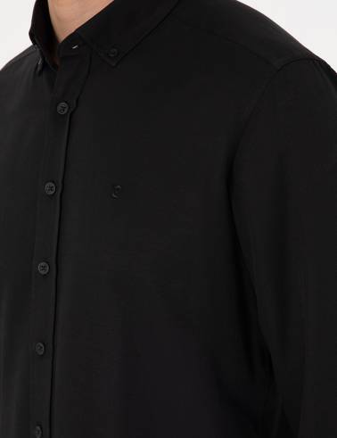 Siyah Oxford Slim Fit Kolay Ütülenebilir Gömlek