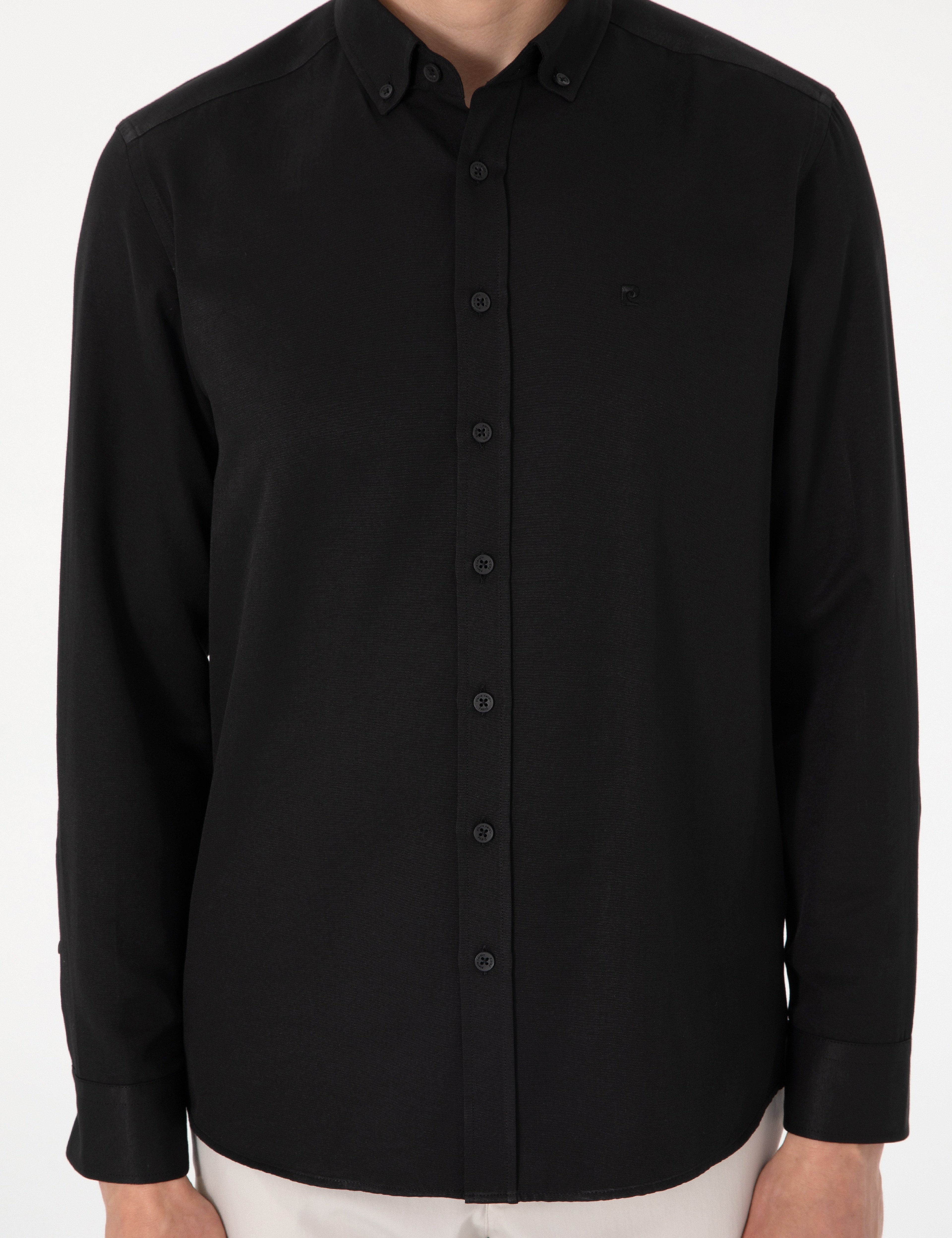 Siyah Oxford Slim Fit Kolay Ütülenebilir Gömlek - Image 6