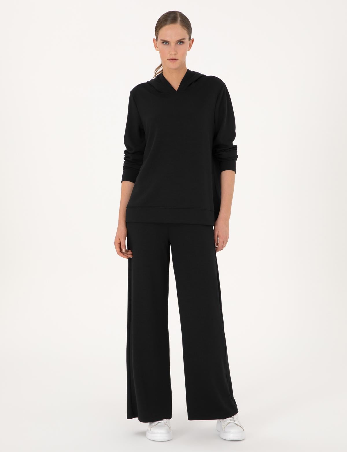 Siyah Flare Fit Modal Karışımlı Eşofman Altı