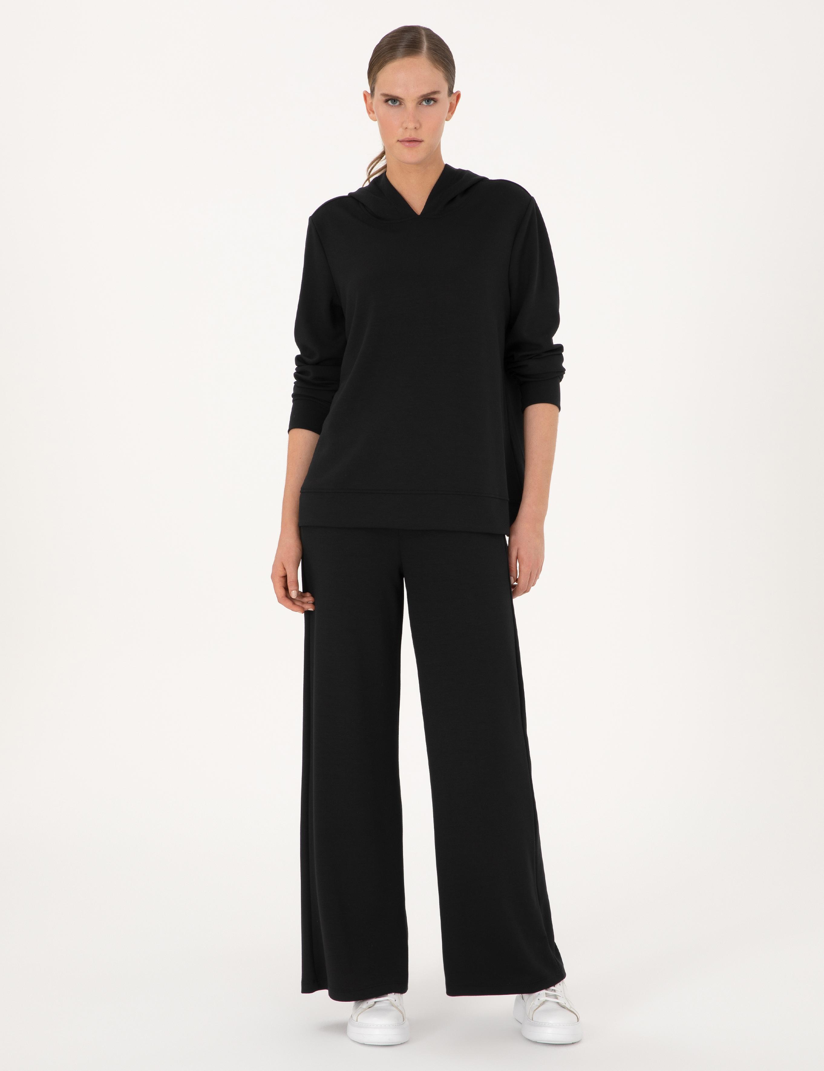 Siyah Flare Fit Modal Karışımlı Eşofman Altı