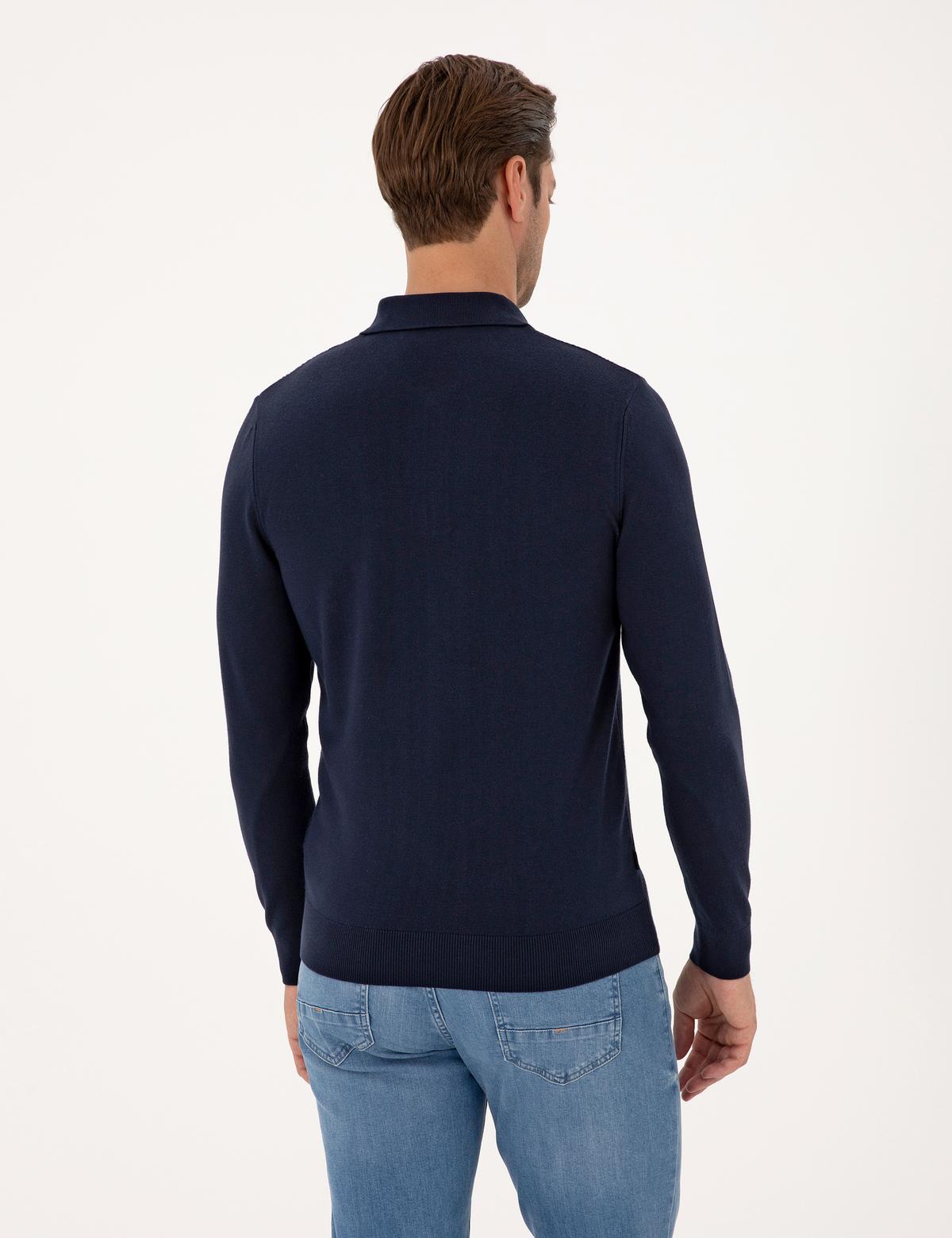 Lacivert Regular Fit Polo Yaka Fermuarlı Triko Kazak - 50315729038