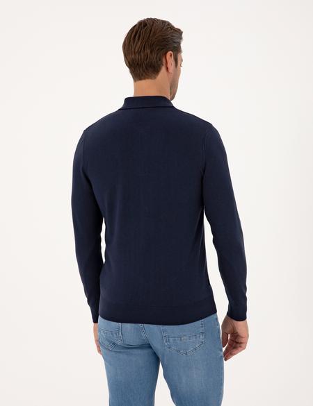 Lacivert Regular Fit Polo Yaka Fermuarlı Triko Kazak - 50315729038