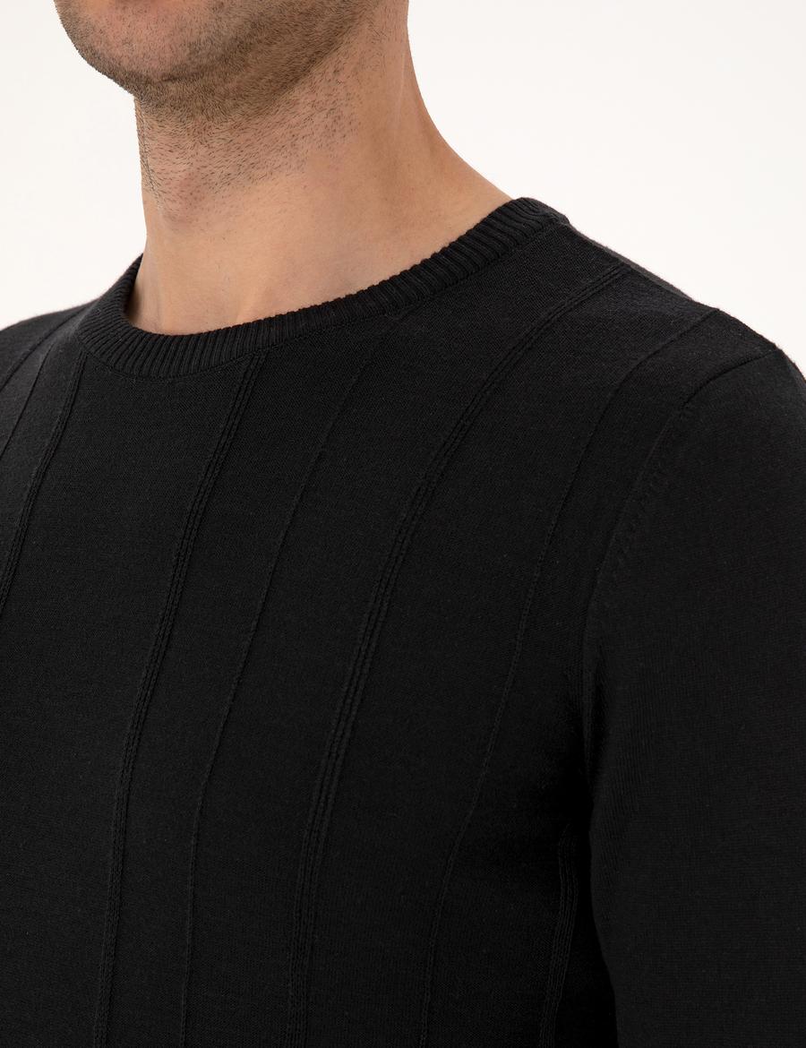 Siyah Slim Fit Bisiklet Yaka Triko Kazak