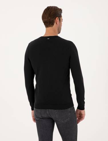 Siyah Slim Fit Bisiklet Yaka Triko Kazak