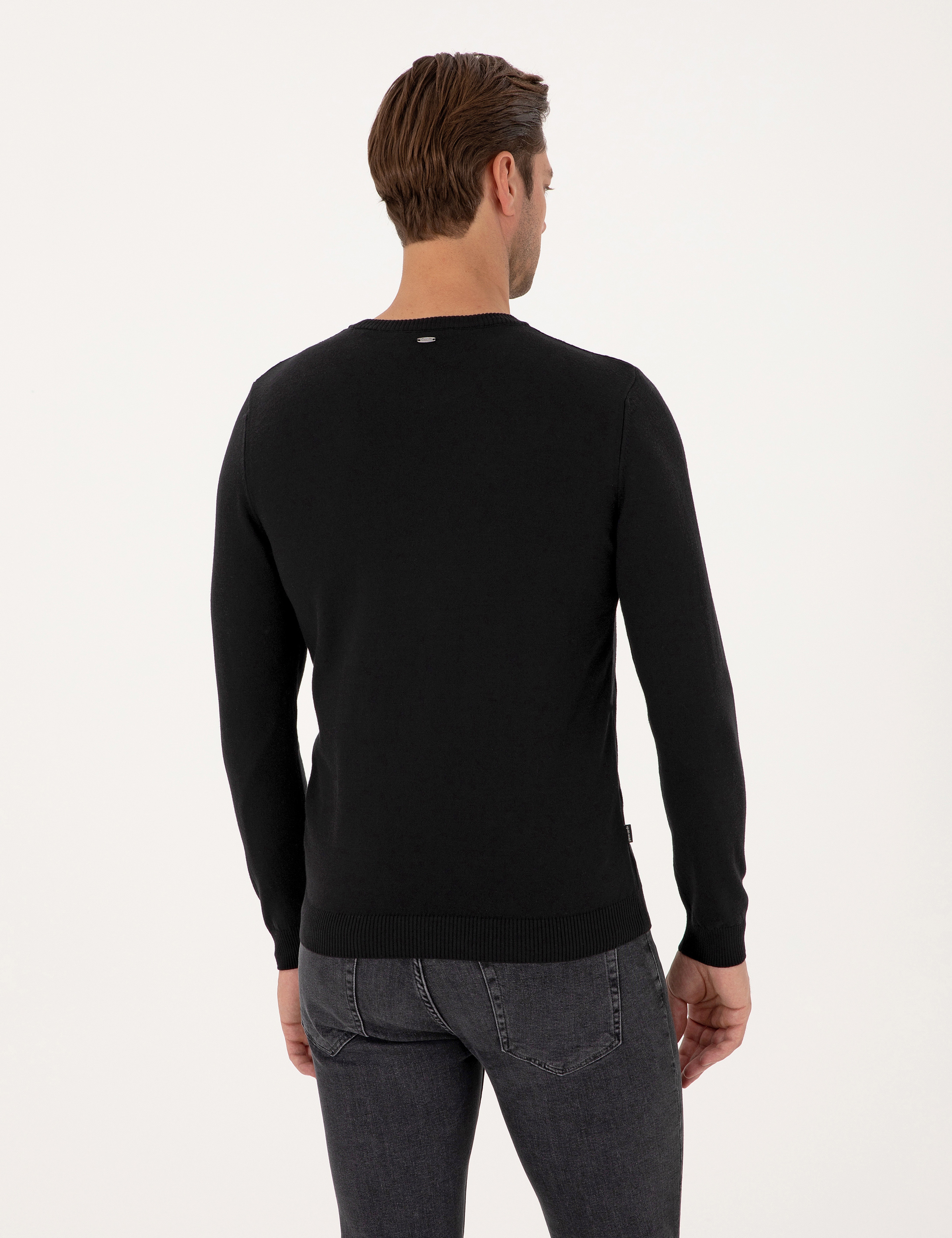 Siyah Slim Fit Bisiklet Yaka Triko Kazak - Image 5