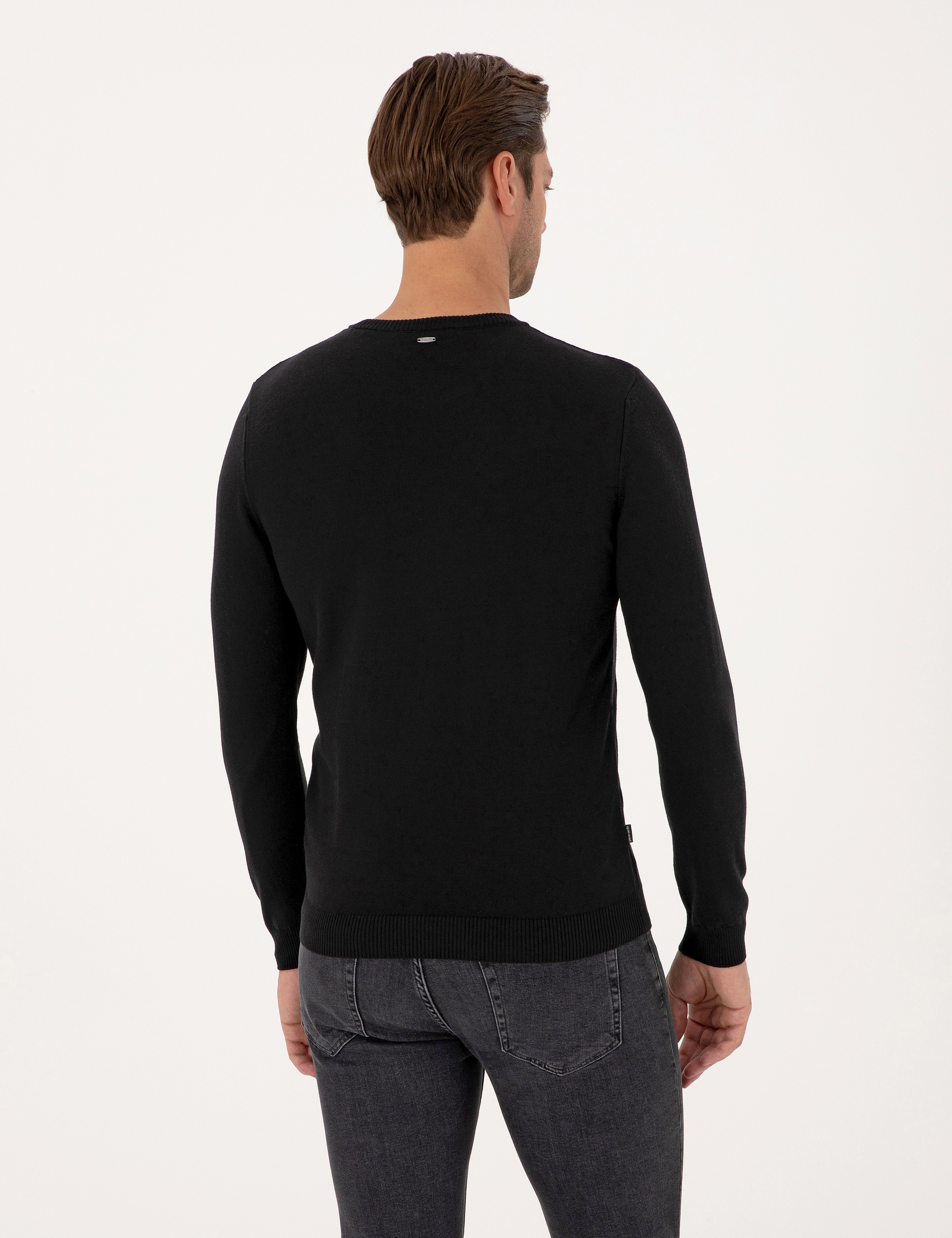Siyah Slim Fit Bisiklet Yaka Triko Kazak
