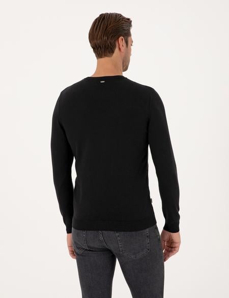 Siyah Slim Fit Bisiklet Yaka Triko Kazak - 50315584047