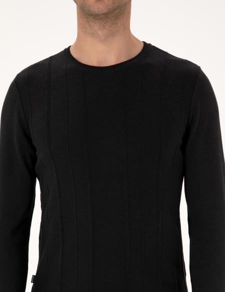 Siyah Slim Fit Bisiklet Yaka Triko Kazak - 50315584047