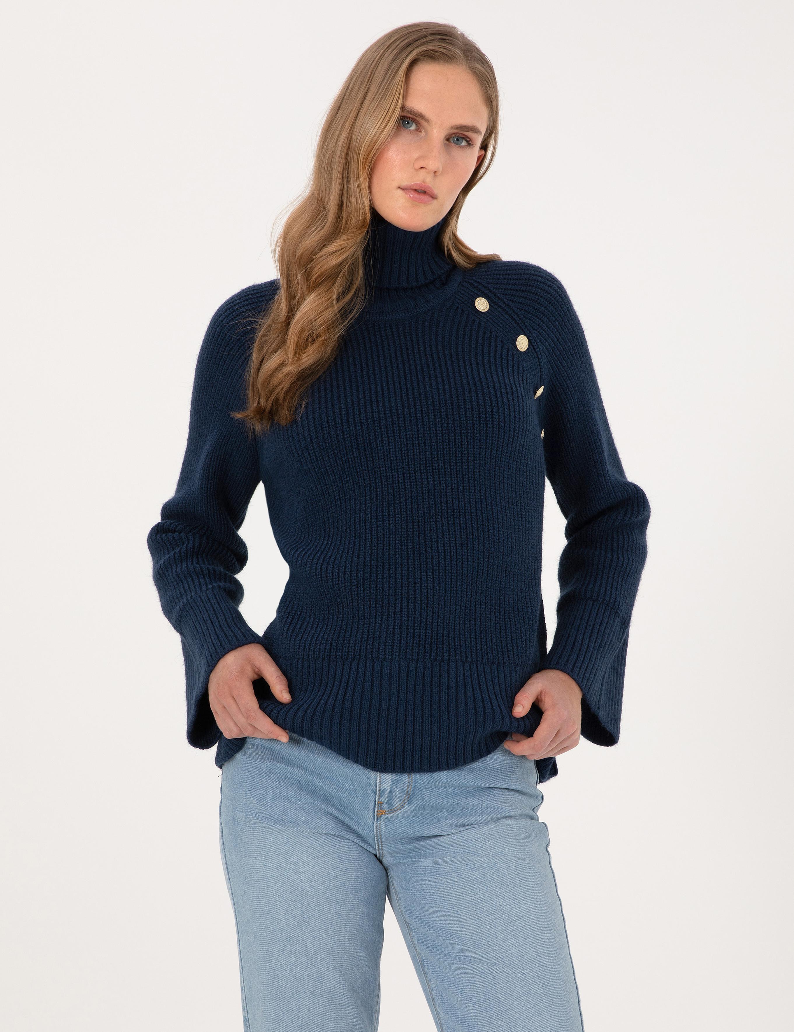 Lacivert Comfort Fit Balıkçı Yaka Kazak