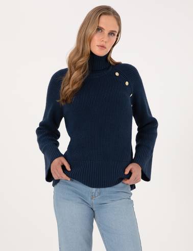 Lacivert Comfort Fit Balıkçı Yaka Kazak