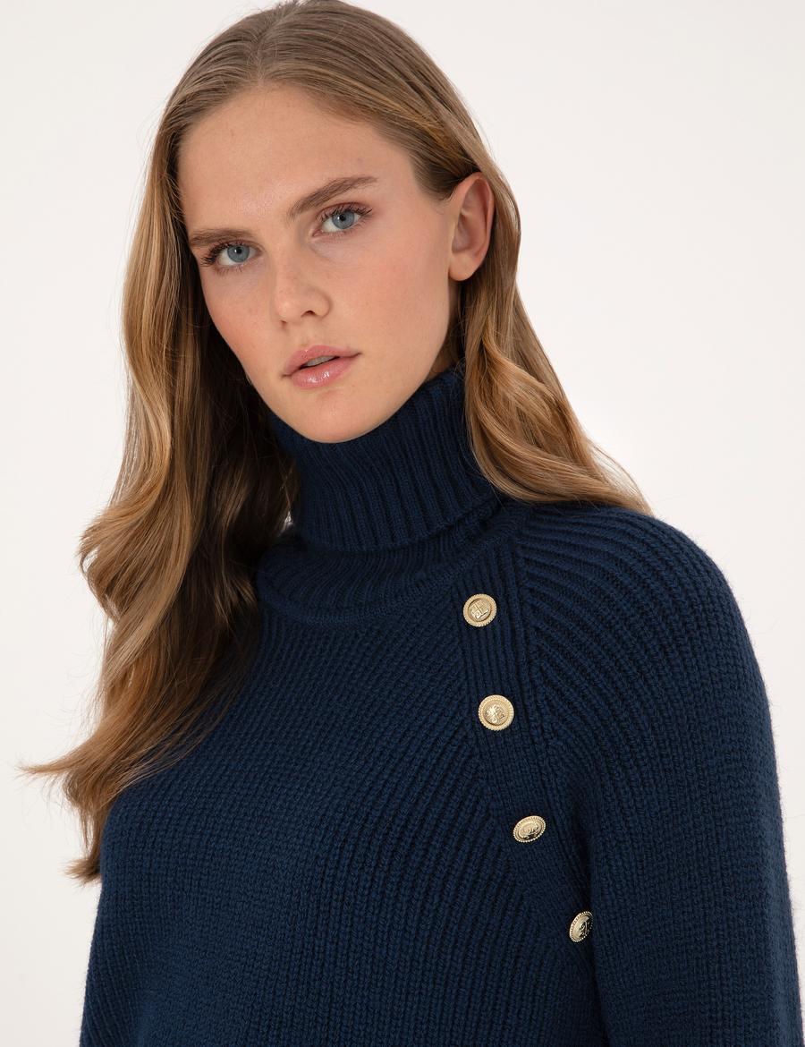 Lacivert Comfort Fit Balıkçı Yaka Kazak