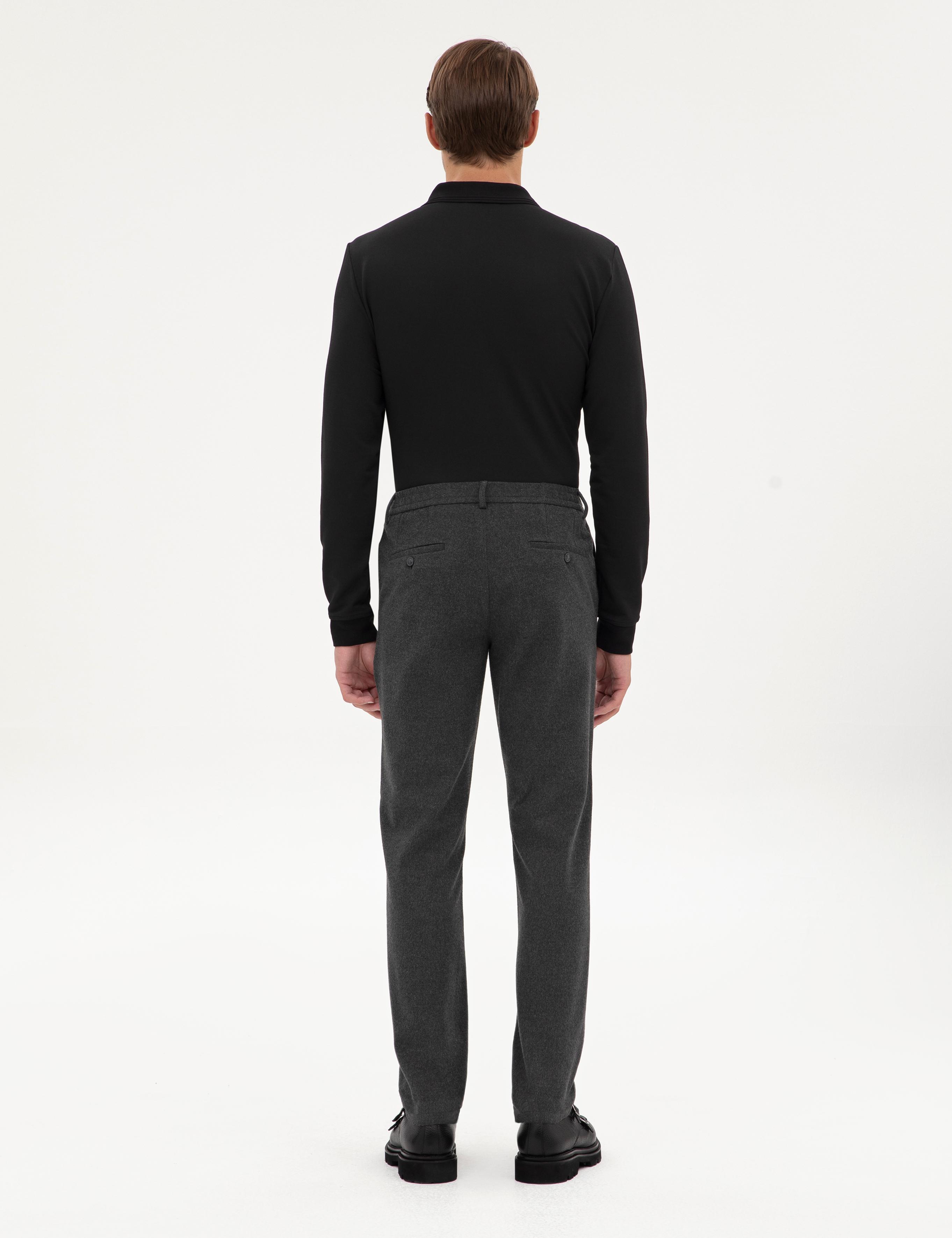 Antrasit Slim Fit Flanel Dokulu Kumaş Pantolon